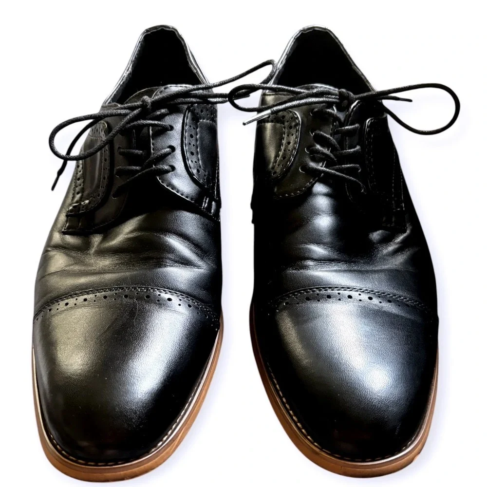 Stacy Adams Mens Black Leather Cap Toe Brogue Oxford Dress Shoes Size 10M